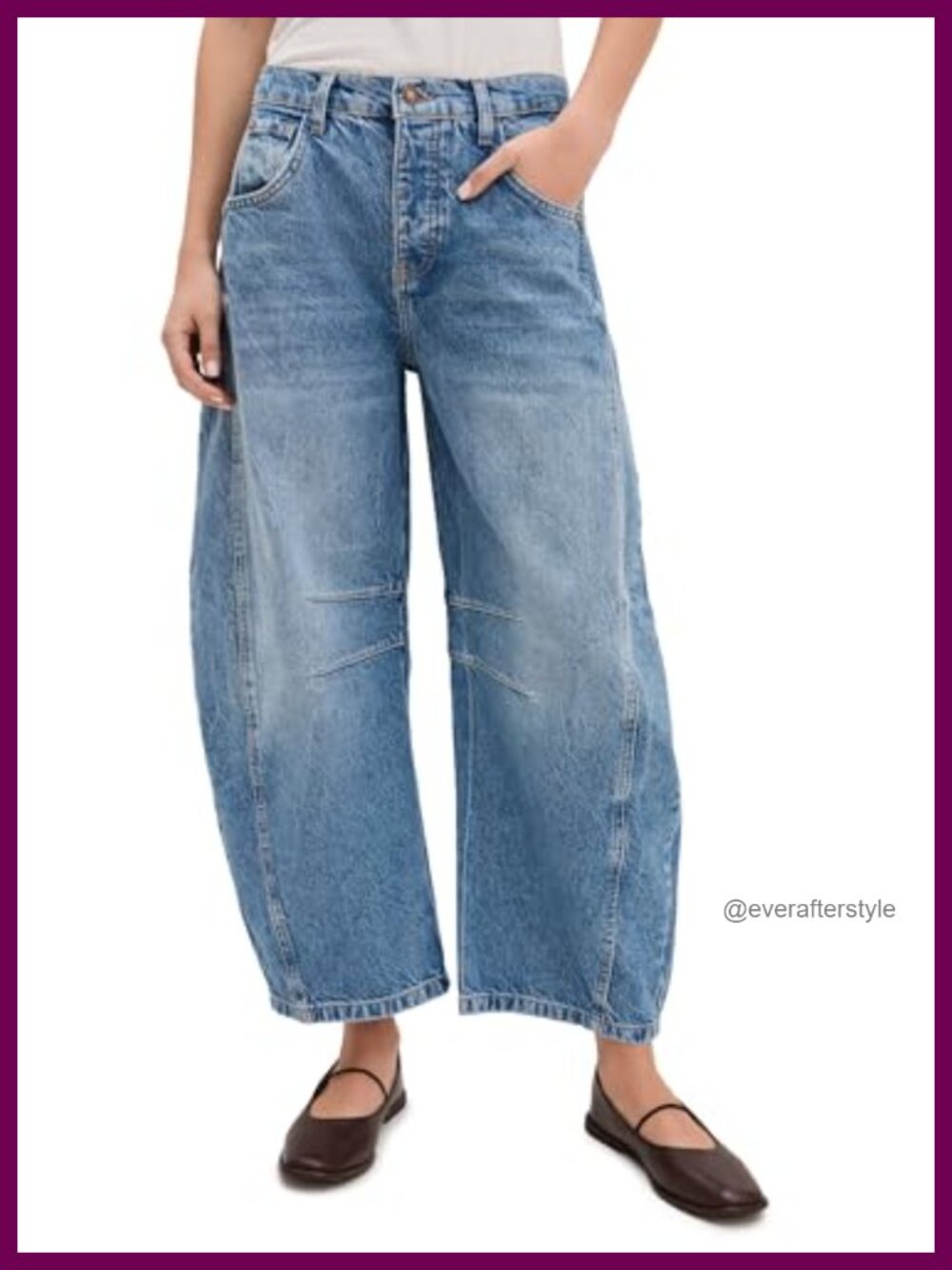Mid-Rise Barrel Jeans Relaxed Fit Wide Leg Denim